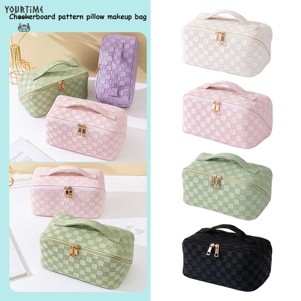 Túi Đựng Mỹ Phẩm Bằng Da PU Sức Chứa Lớn Họa Tiết Kẻ Sọc Thời Trang Mùa Hè Cho