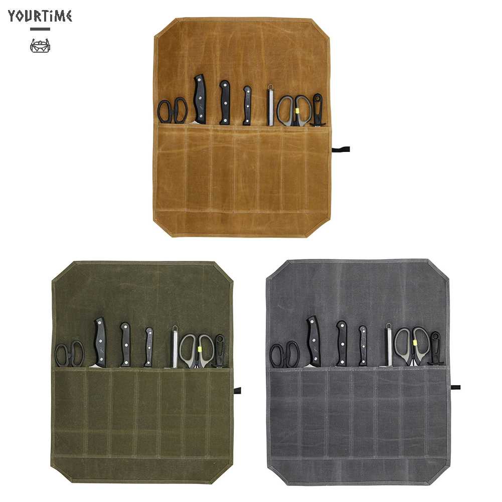 Túi Đựng Dao Nĩa 7 Ngăn Bằng Vải Bạt Dùng Khi Đi Cắm Trại Ngoài Trời