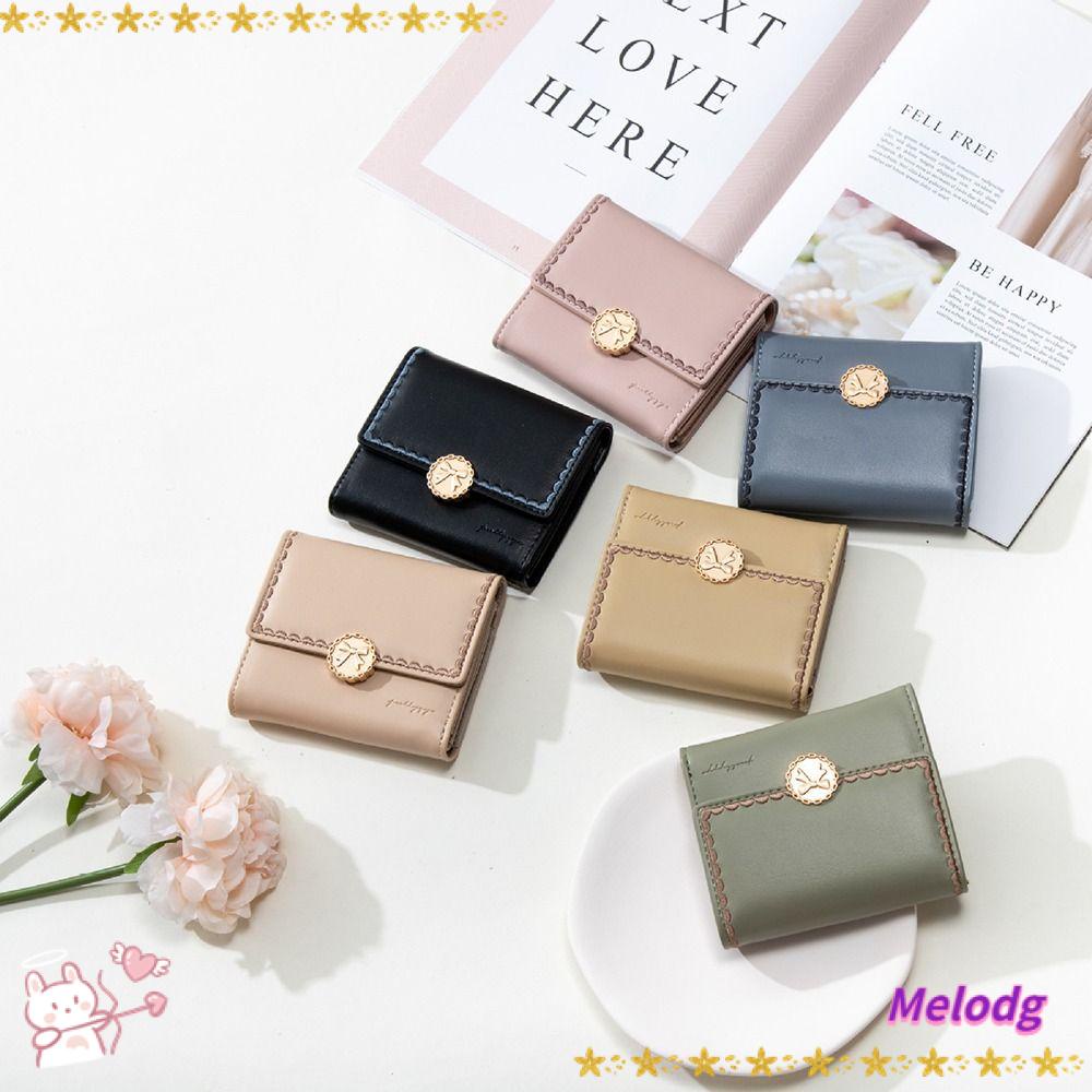 MELODG Ví Da Pu Mini Đựng Tiền / Thẻ Có Thể Gấp Gọn Tiện Dụng Cho Nữ