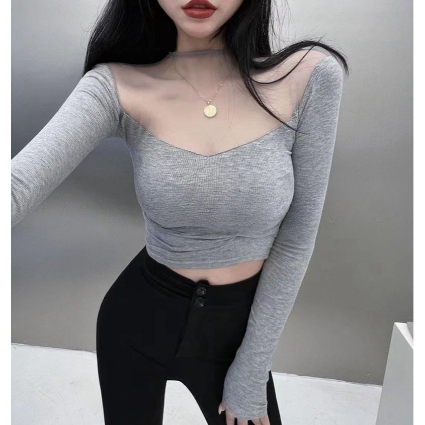 Áo Thun Dài Tay Cổ Tròn Dáng Ôm Thời Trang Mùa Xuân Thu Dành Cho Nữ