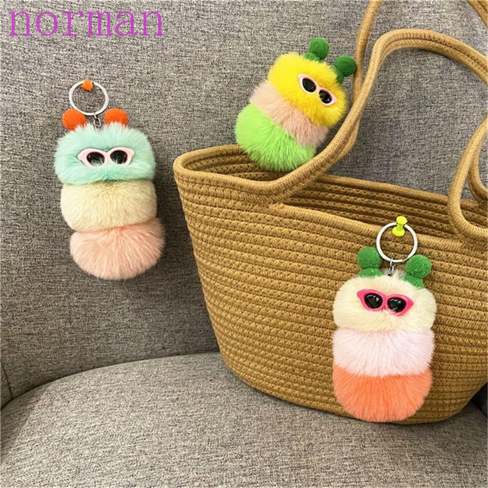 Móc Khóa Hình Sâu Bướm Phối Banh Lông Xinh Xắn Dễ Thương