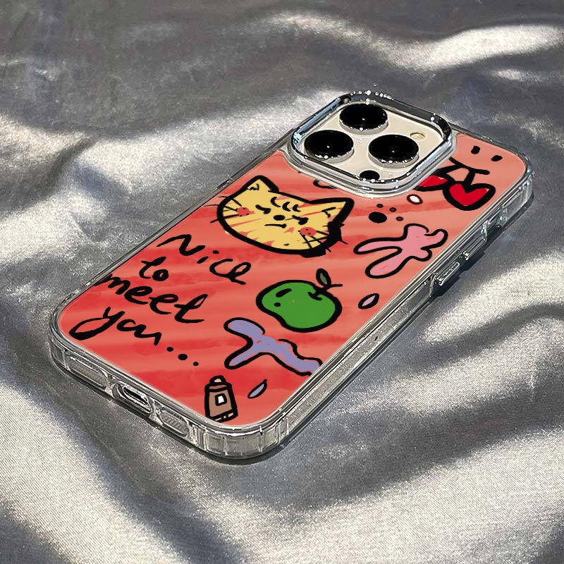 ✅Ốp Điện Thoại Dẻo Họa Tiết Mèo Kiểu Graffiti Đơn Giản Chống Sốc Cho iPhone1214pro Xsmax7 / 8 max13 11