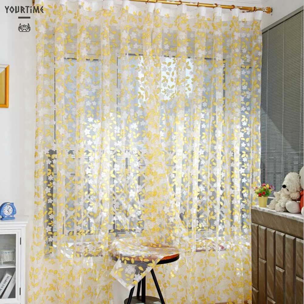 Rèm Cửa Sổ Vải Gauze In Họa Tiết Lá Cây Trang Trí Trong Mờ Dành Cho Cửa Sổ Phòng