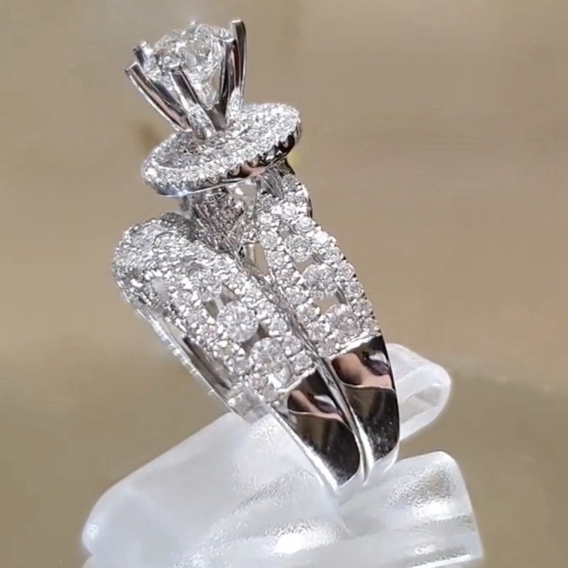 Bộ 2 Nhẫn Đính Đá Zircon Lớn Thời Trang Sang Trọng Cho Nữ