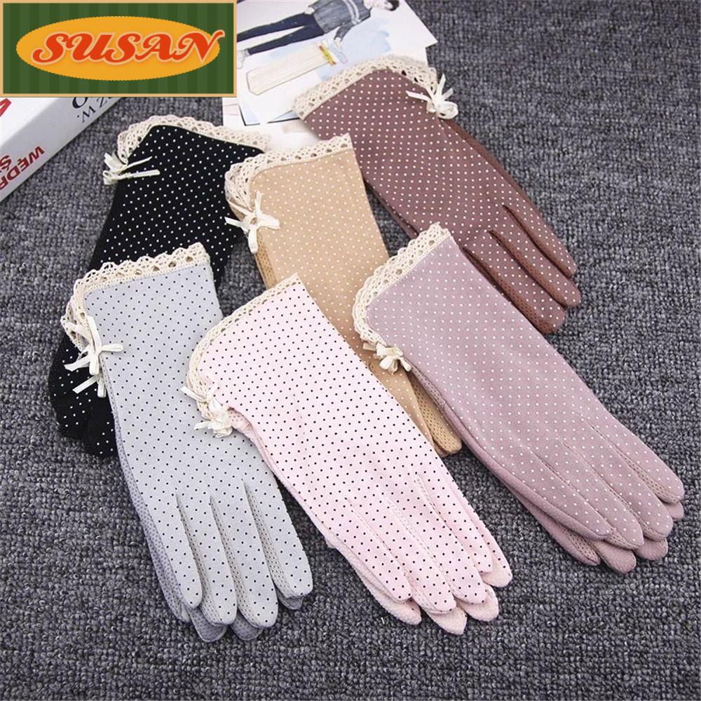 Găng Tay Lái Xe Chống Nắng Mùa Hè Mỏng Họa Tiết Chấm Bi Dễ Thương Cho Nữ