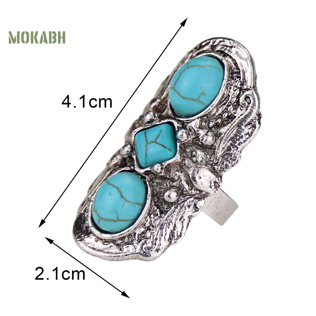 [Mok Abh] Nhẫn Hở Chạm Khắc Hoa Văn Đá Xanh Lá Phong Cách Bohemian Có Thể Điều Chỉnh Kích Thước