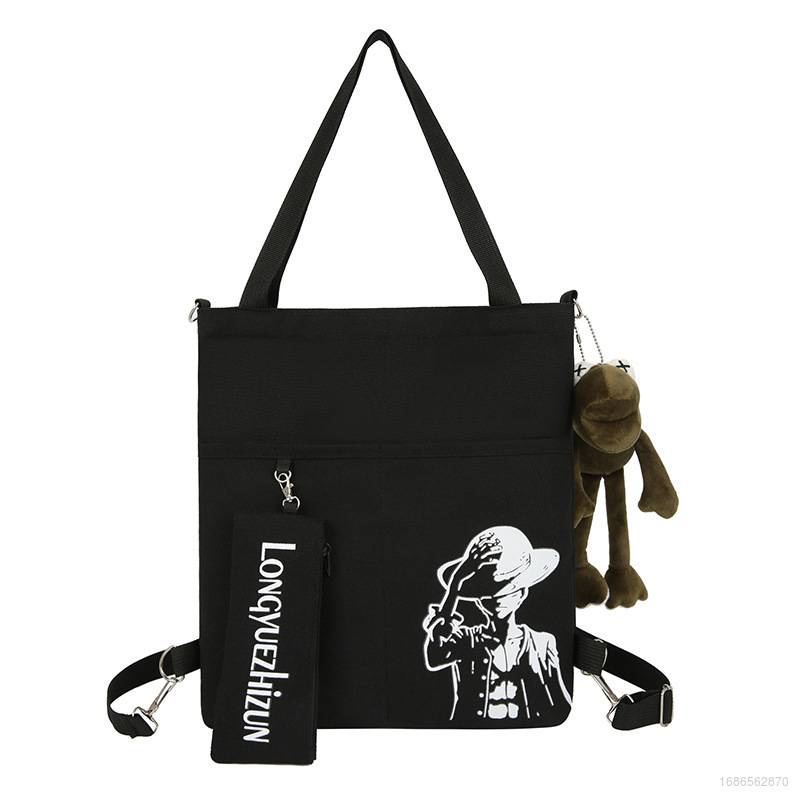 Túi Đeo Vai Vải canvas In Hoạt Hình One Piece Luffy Dạ Quang Cỡ Lớn Thời Trang Cho Học Sinh