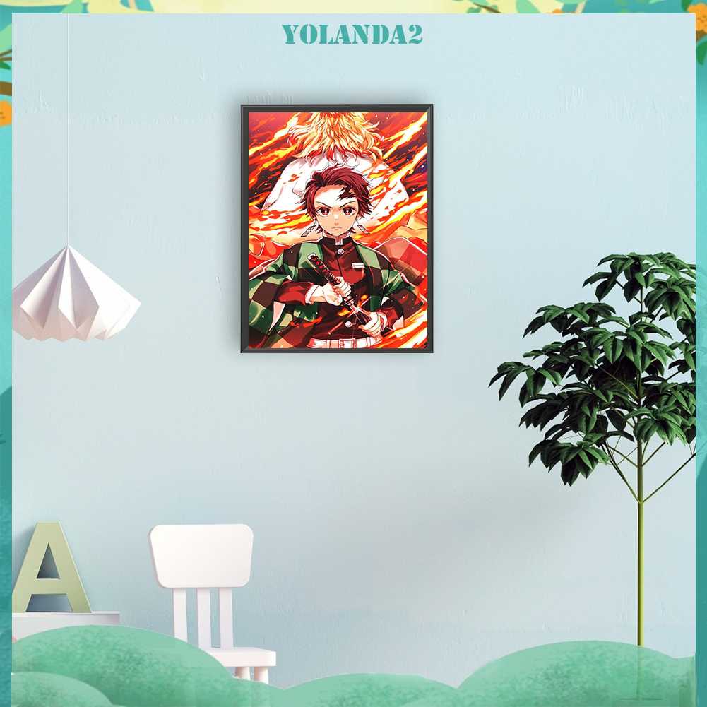 Bộ Tranh Đính Đá 5D Họa Tiết Demon Slayer Độc Đáo DIY Dùng Trang Trí Nhà Cửa