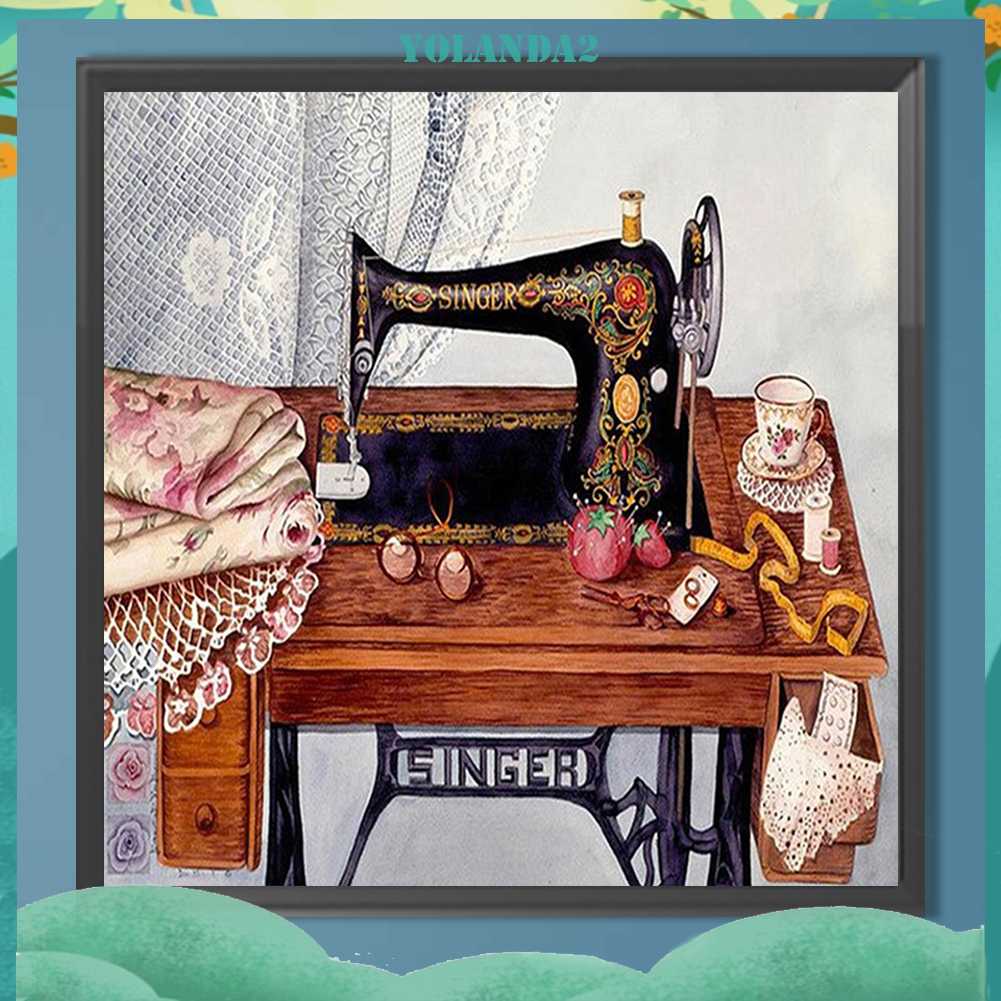 Tranh Đính Đá Kim Cương Toàn Bộ 5D DIY Hình Vẽ Máy May Trang Trí Nhà Cửa