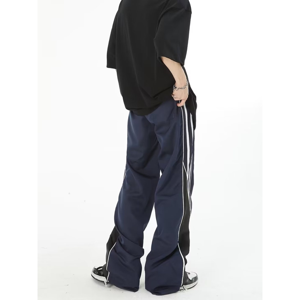 Maxdstr Quần Dài Ống Loe Thẳng Họa Tiết Kẻ Sọc Hai Bên Thiết Kế Retro Mỹ Cao Cấp