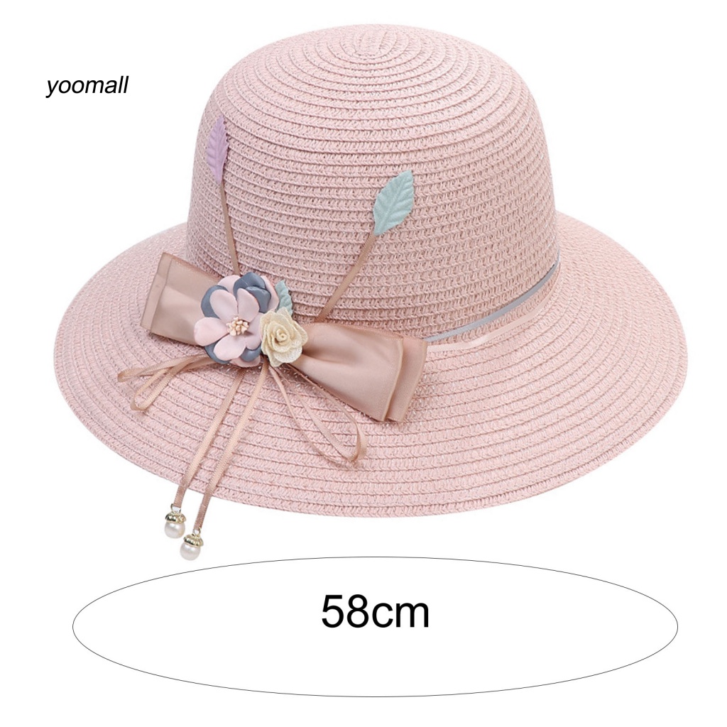 Nón Cối Rộng Vành Phối Nơ Ruy Băng Đính Ngọc Trai Giả Thời Trang Mùa Hè Cho Nữ