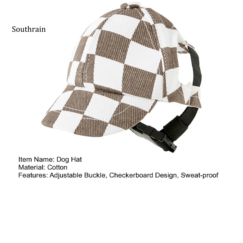 Mũ Lưỡi Trai Thiết Kế Hình Bàn Cờ Chống Nắng Phong Cách Có Thể Điều Chỉnh Dành Cho Cún Cưng