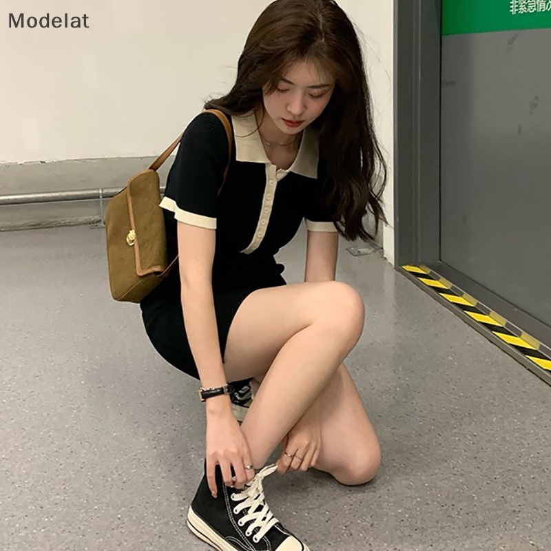 Mfc Đầm Mini Cổ Bẻ Phối Màu Tương Phản Thời Trang Mùa Hè