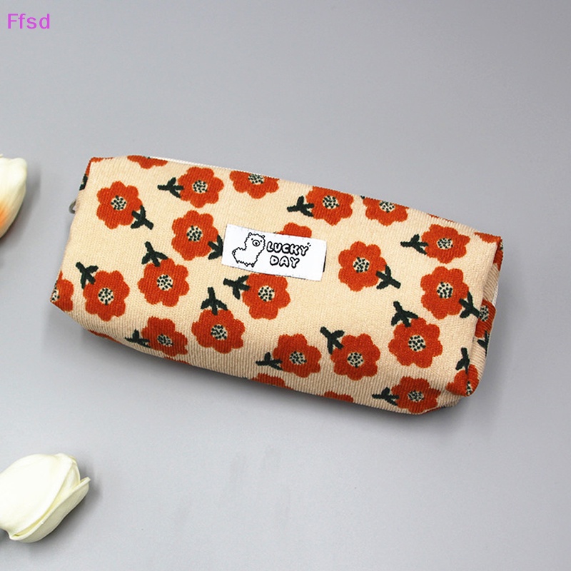 Túi Đựng Bút Chì / Mỹ Phẩm Son Môi Bằng Nhung Kẻ Sọc / Hoa Hàn Quốc Cho Nữ {Ffsd}