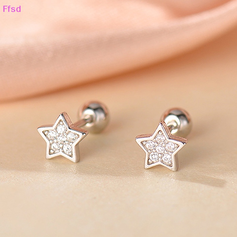 1 Đôi Bông Tai Bạc S925 Hình Ngôi Sao Năm Cánh Dạng Xoắn Ốc Dành Cho Nữ