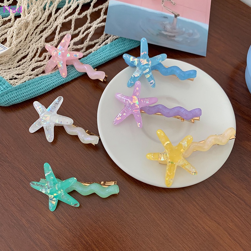 {Ffsd} Kẹp Tóc Mái Lượn Sóng Hình Sao Biển Màu Vàng Cá Tính Dễ Phối Đồ