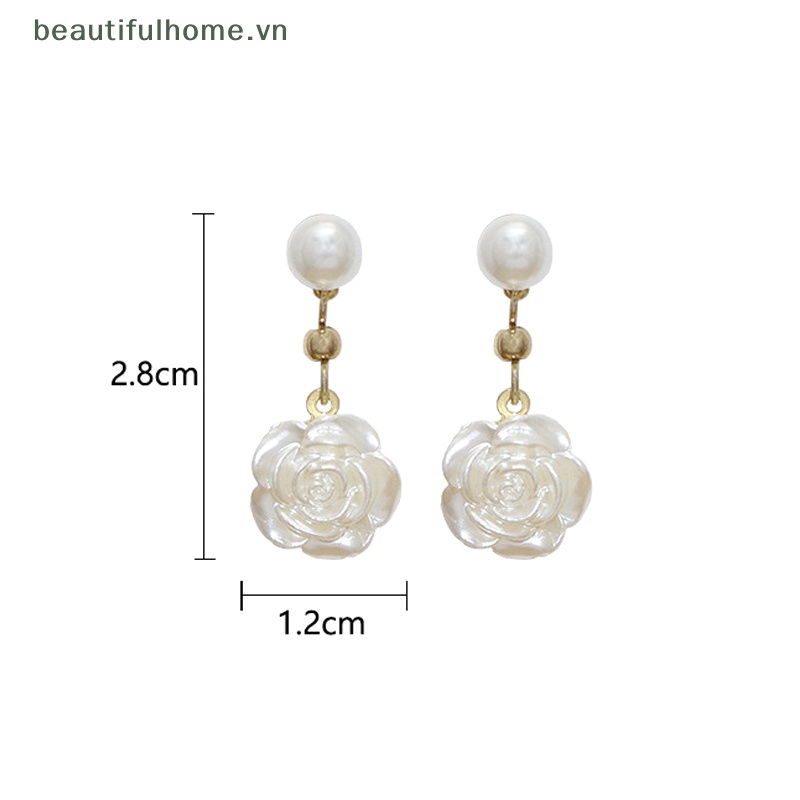 [beautifulhome] Bông Tai Hình Hoa Trà Đính Ngọc Trai Trang Nhã Thanh Lịch [beauty]