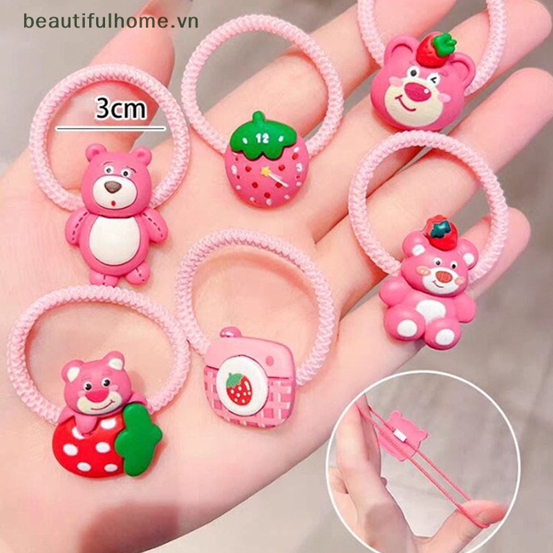 Set 5 Cặp Dây Buộc Tóc Cao Su Co Giãn Hình Trái Cây / Gấu Hoạt Hình Dễ Thương Cho Bé Gái