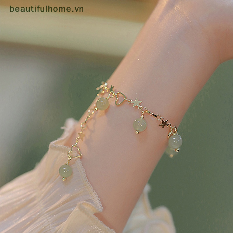 [beautifulhome] Vòng Đeo Tay May Mắn Đính Ngọc Bích / Ngôi Sao / Trái Tim Tua Rua Xinh Xắn Thời Trang Cho Nữ [