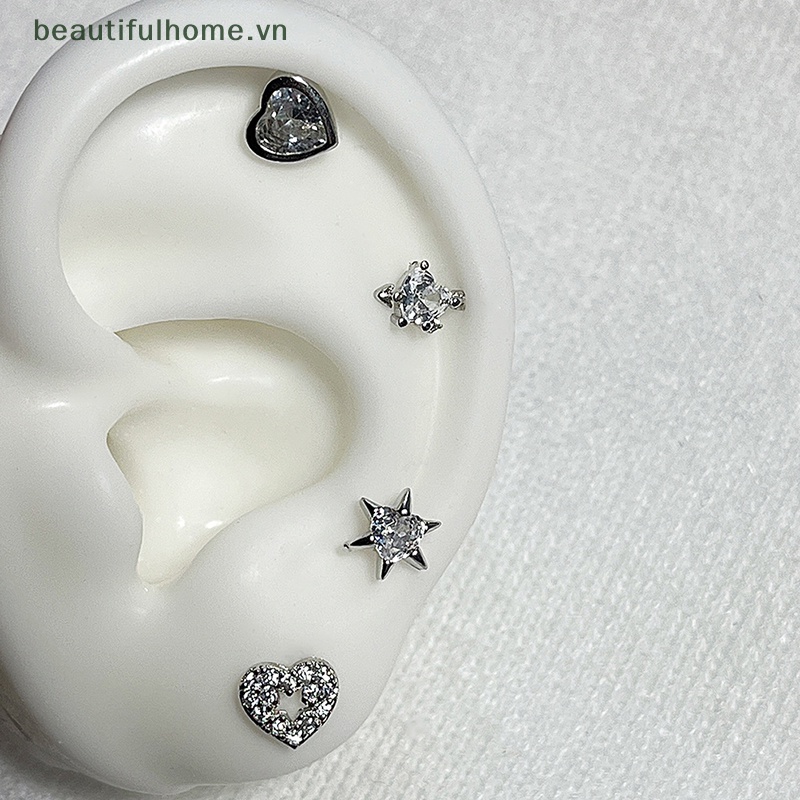 1 Đôi Bông Tai Hình Trái Tim Đính Đá Zircon Màu Hồng Bằng Thép Không Gỉ Dễ Thương Dành Cho Nữ