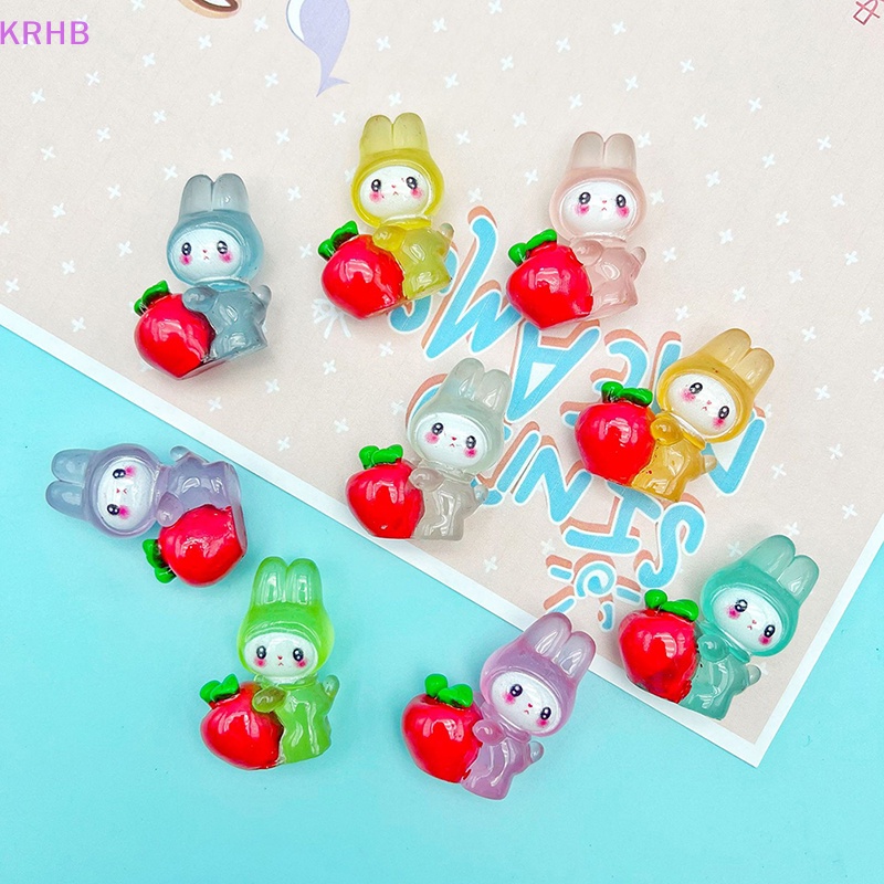 Set 2 Phụ Kiện Trang Trí Nghệ Thuật DIY Hình Chú Thỏ Bằng Nhựa Resin Màu Dạ Quang Xinh Xắn Mới