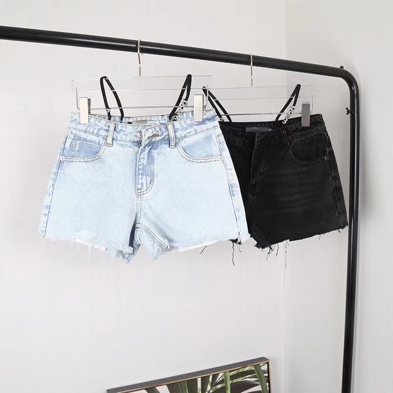 L1NO Alexander Wang 23 spring and summer new woolen rimmed denim shorts letter strap high waist all-match slimming hot pants for hot girls