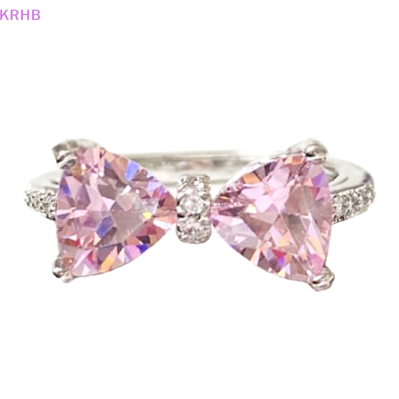 Nhẫn Hình Nơ Đính Đá Zircon Màu Hồng Xinh Xắn Cho Nữ Mới