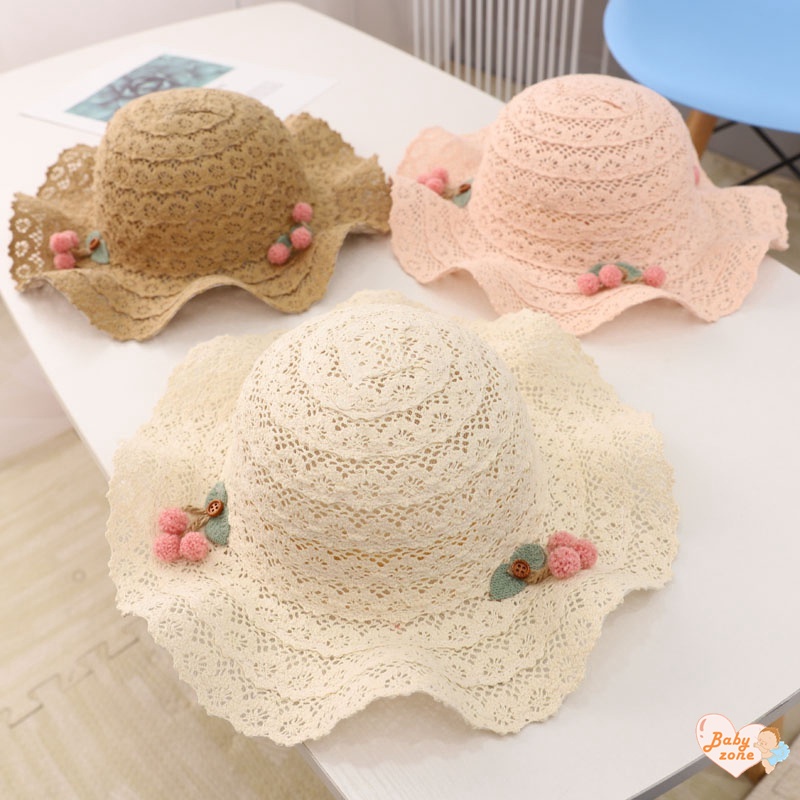 Mũ Cói Đính Hoa Thoáng Khí Thời Trang Đi Biển Mùa Hè Xinh Xắn Cho Bé Gái