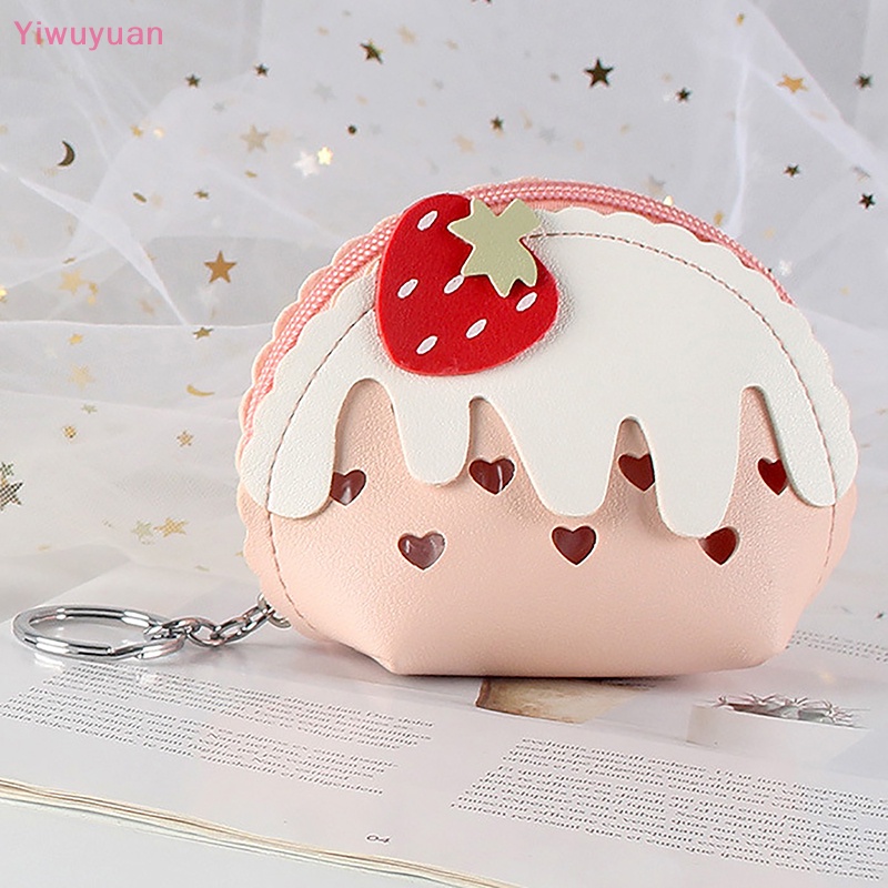 < Yiwuyuan > Ví Nhỏ Đựng Tiền Xu / Thẻ / Kem Dâu Tây Đáng Yêu Cho Bé Gái Mới