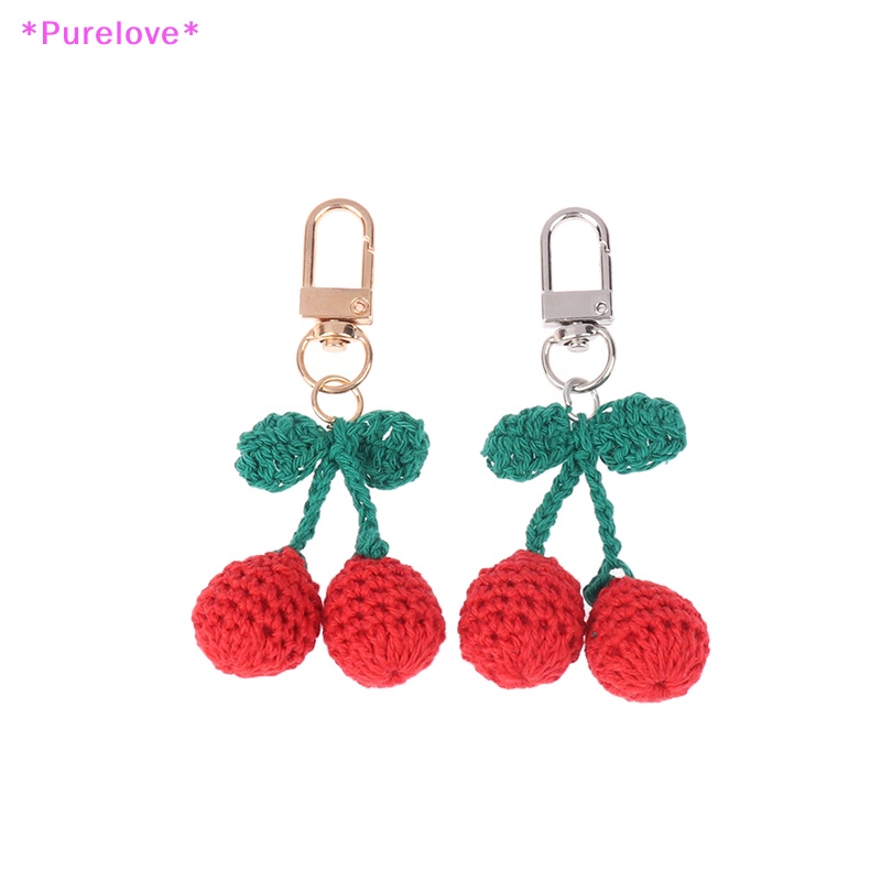 Móc Chìa Khóa Xe Hơi Dệt Kim Thủ Công Hình Quả Cherry Dễ Thương Dành Cho Nữ Mới