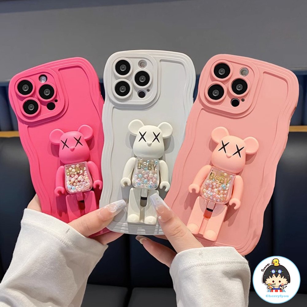 Ốp Điện Thoại TPU Mềm Chống Sốc Màu Trơn Có Giá Đỡ Hình KAWS Cho IPhone 11 14 13 12 Pro Max XS XR 7 8 Plus