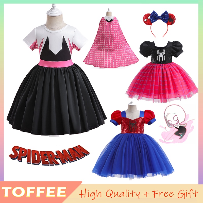 Đầm TUTU Hóa Trang Người Nhện Tay Ngắn Màu Trắng / Đen Cho Bé Gái