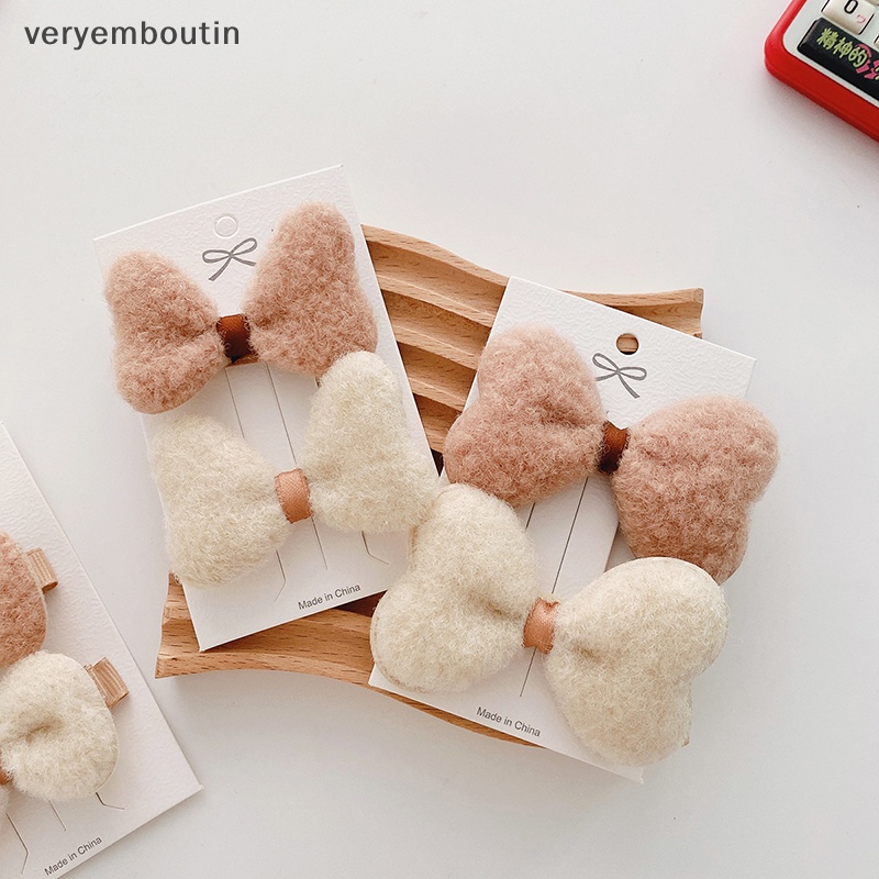 Bộ 2 Kẹp Tóc Vải Lông Mềm Đính Nơ Xinh Xắn Cho Bé Gái