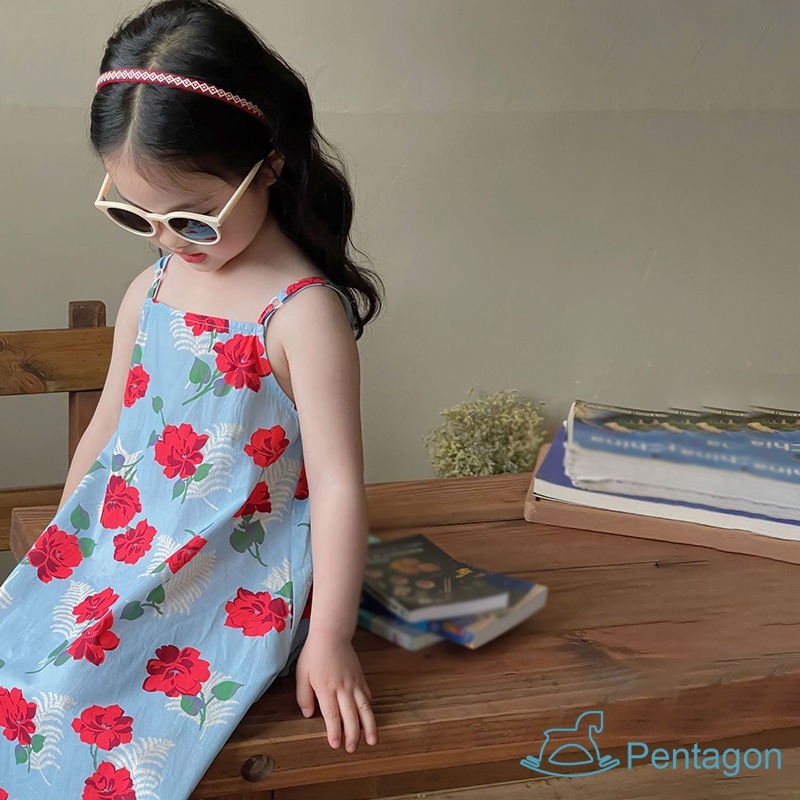 Đầm Hai Dây In Hoa Thời Trang Mùa Hè Hàn Quốc Cho Bé Gái