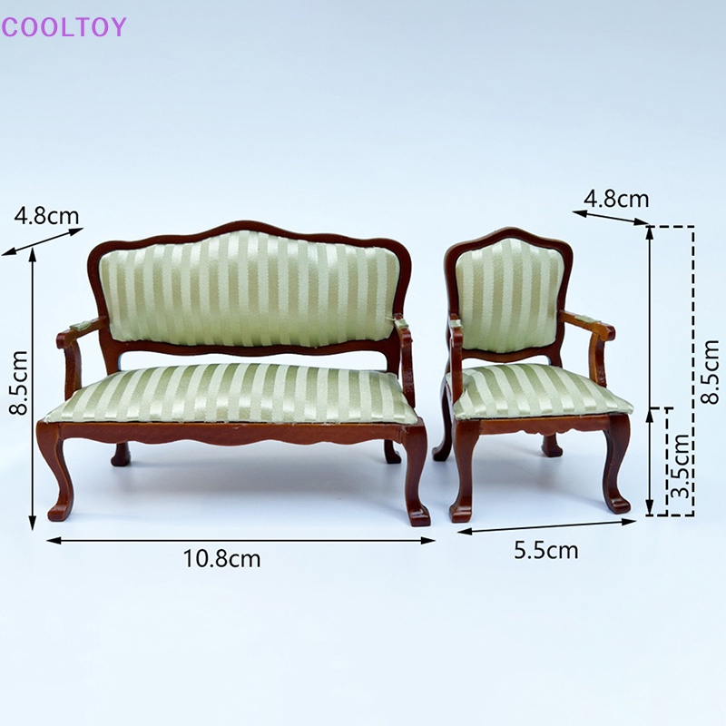 Cooltoy Mô Hình Ghế sofa Hai Tay Vịn Màu Xanh Lá Kẻ Sọc Trang Trí Nội Thất Nhà Búp Bê 1: 12