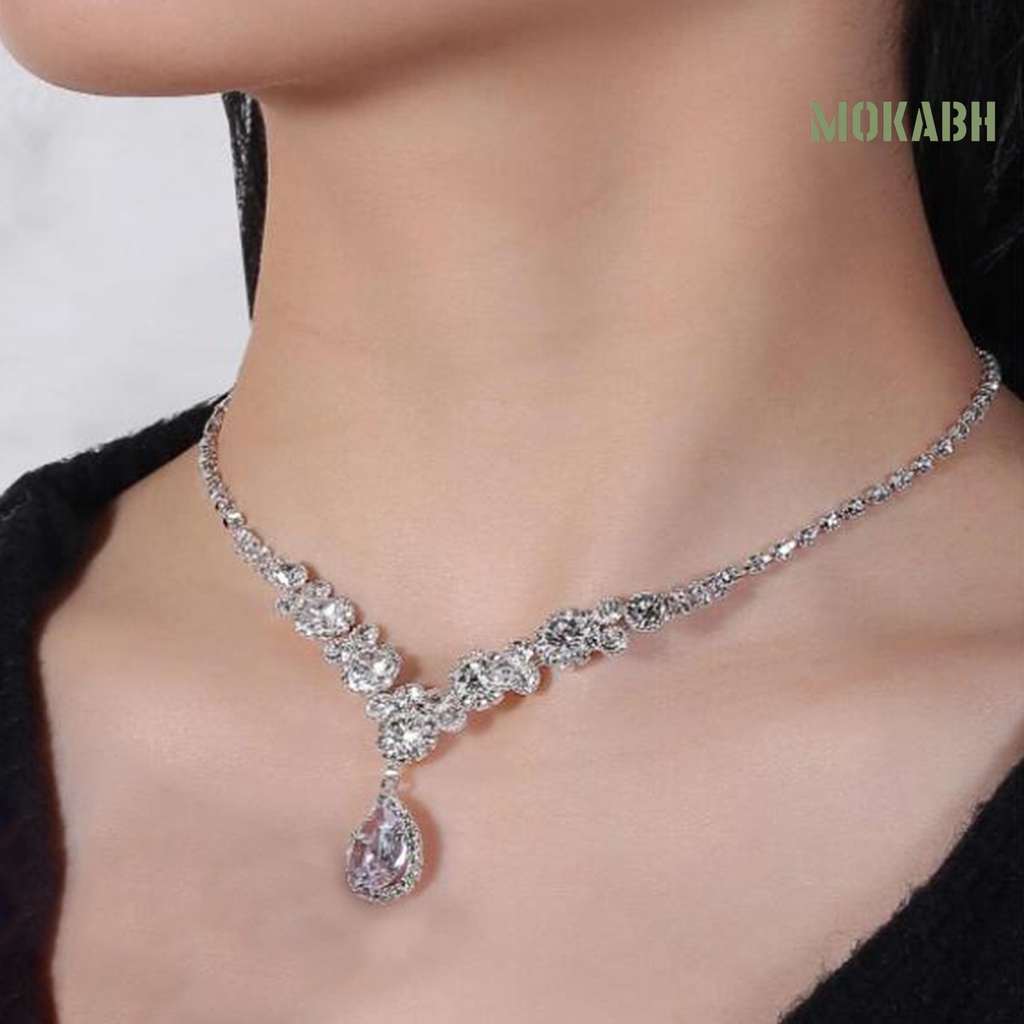 1 Bộ Vòng cổ + Bông Tai Bằng Hợp Kim Hình Giọt Nước Lấp Lánh