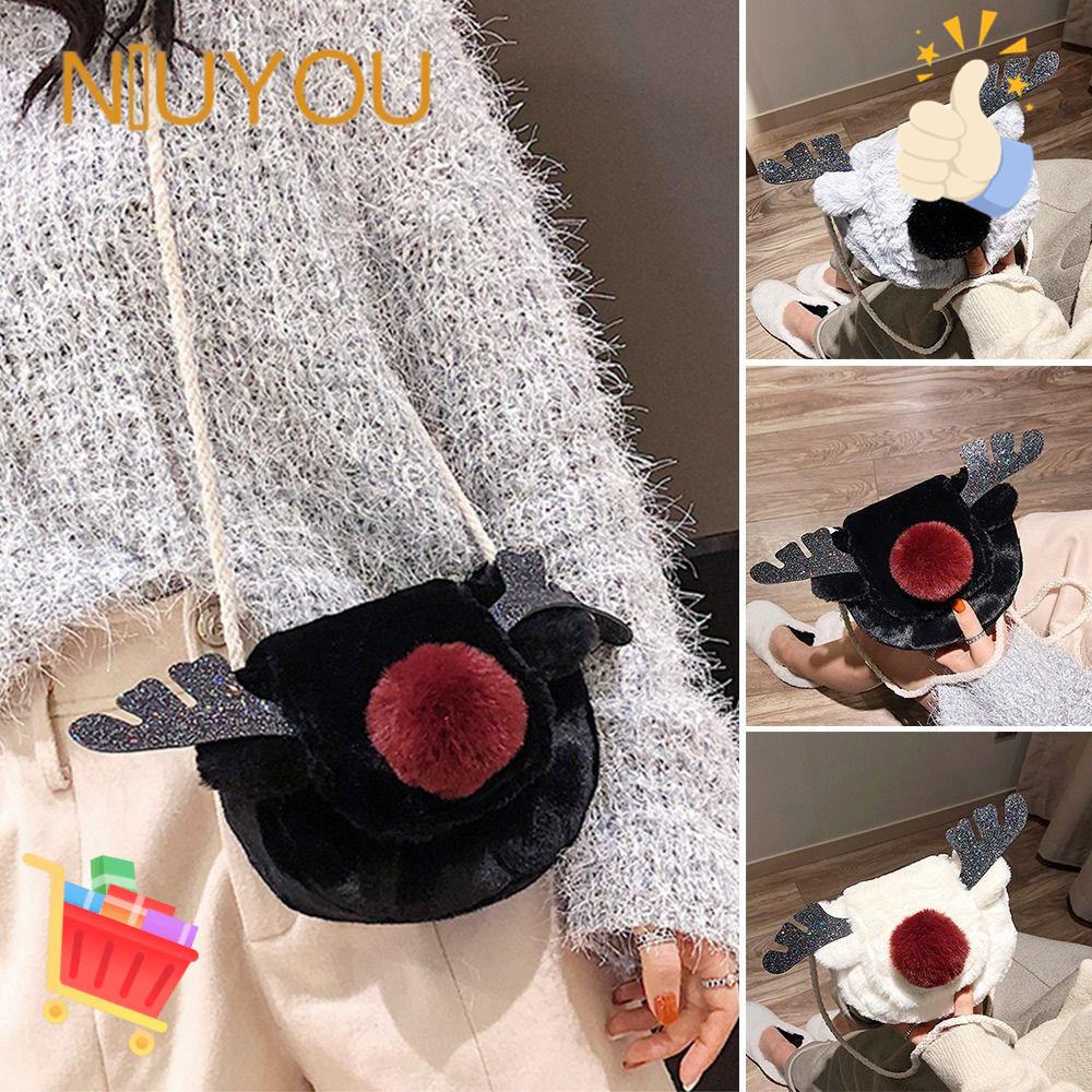 Túi Đeo Vai Bằng Vải Bông Mềm Mại Hình Tuần Lộc Giáng Sinh