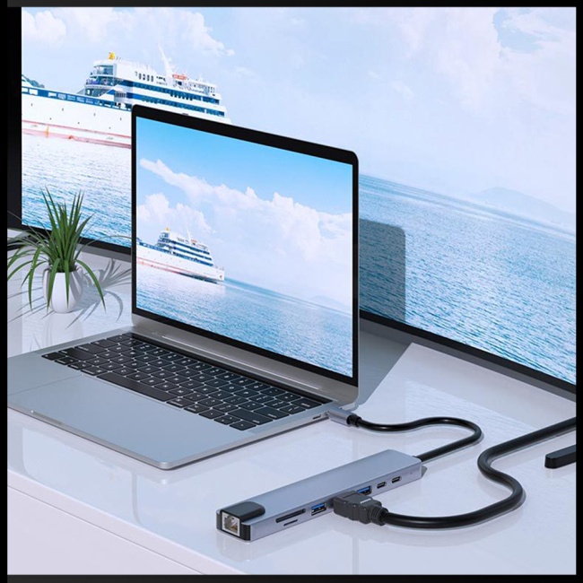Bộ Chia Cổng Usb Type-c 8 Trong 1 Đa Năng Bằng Hợp Kim Nhôm Cho Notebook