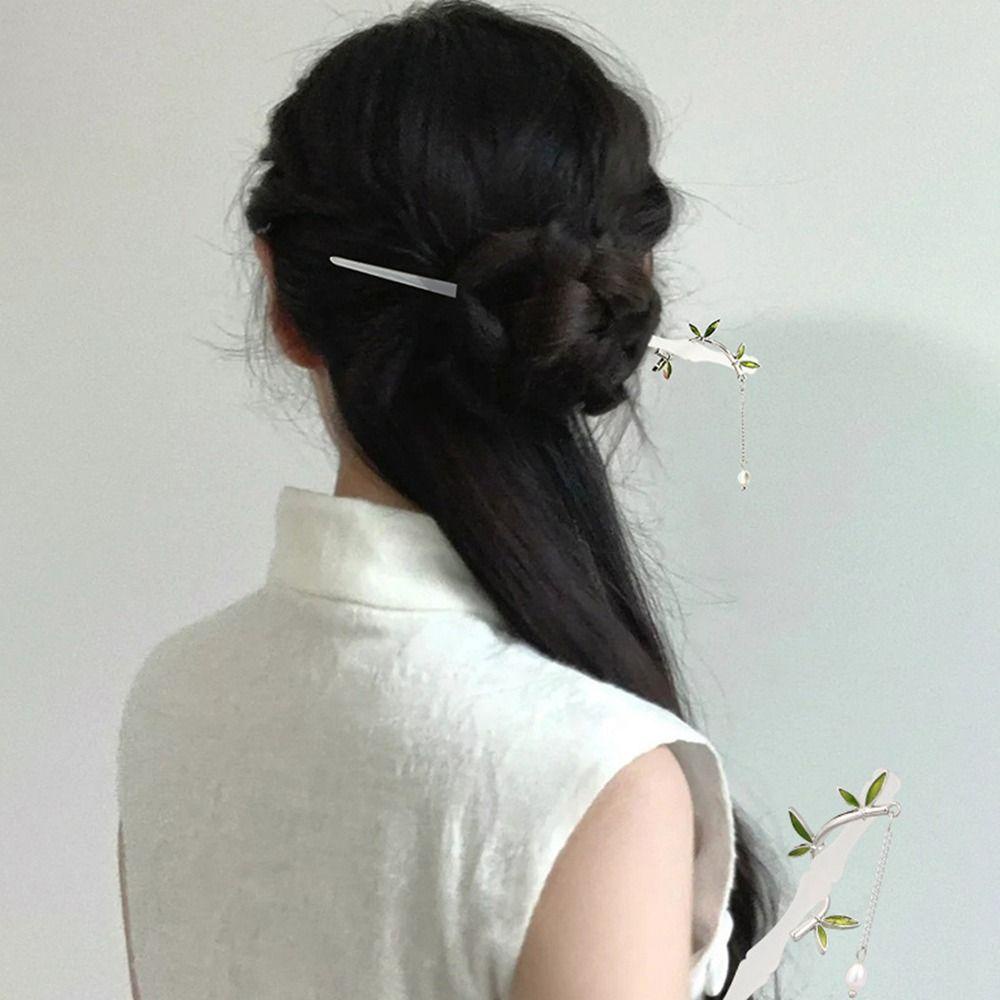 MIQUEL Trâm Cài Tóc Hình Lá Bằng Acrylic Phối Tua Rua Phong Cách Trung Hoa Cổ Điển Cho Hán Phục