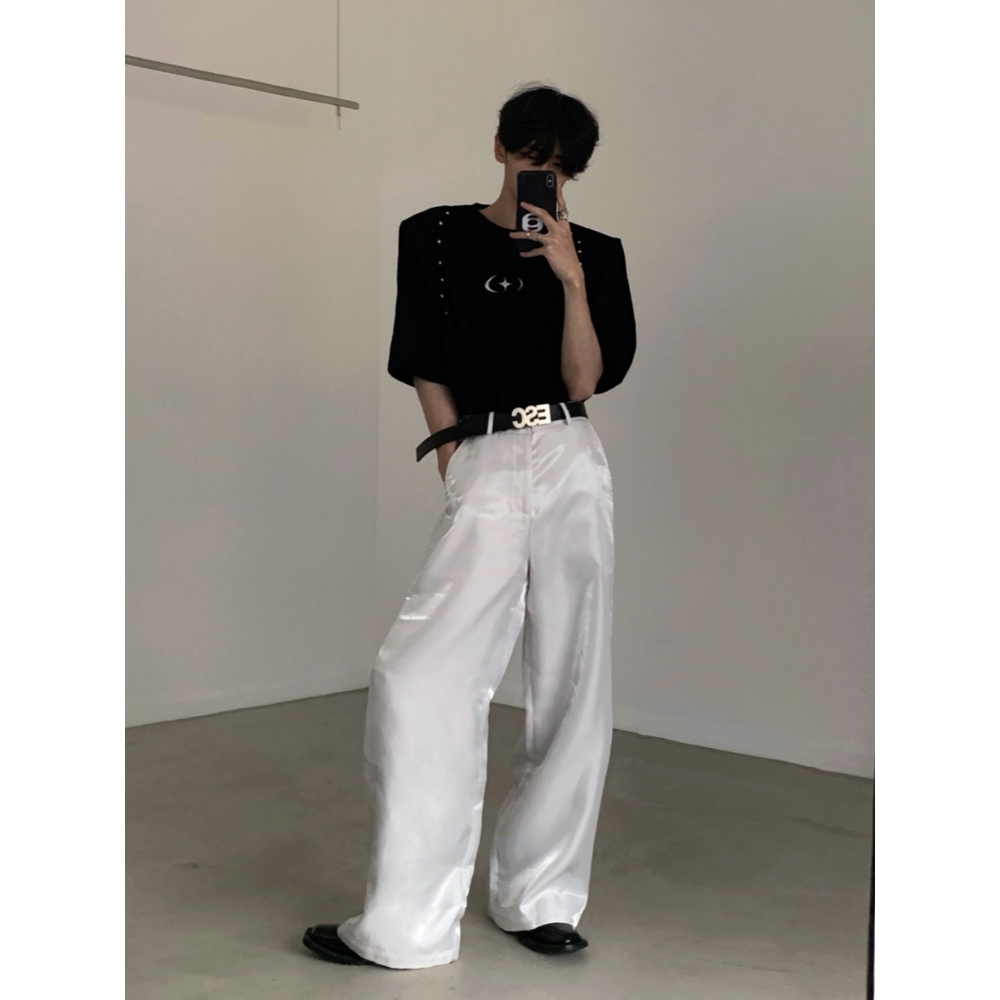 Akiyama Style / Niche Áo Thun Nam Tay Ngắn Đính Đinh Tán Kim Loại Cao Cấp Thời Trang Mùa Hè