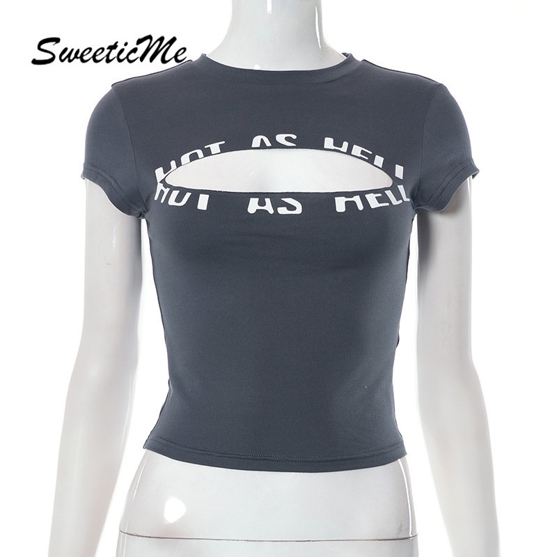 Áo Thun Tay Ngắn Cổ Tròn Dáng Ôm In Chữ Thời Trang 2023 Quyến Rũ Cho Nữ