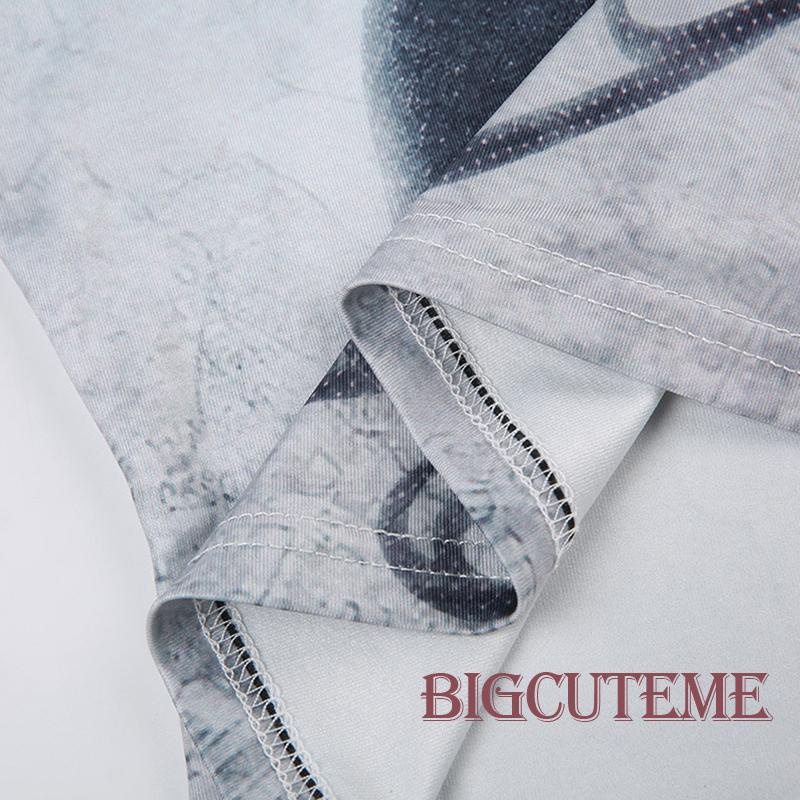 Áo Thun Crop Top Tay Ngắn Cổ Tròn In Họa Tiết Trừu Tượng Thời Trang Xuân Hè Cho Nữ