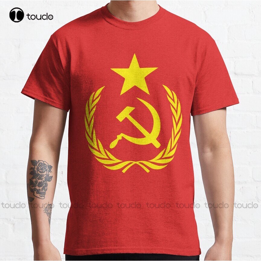 Men's large t-shirt cờ cộng sản nga liên xô commie leninist stalin chính trị xã hội chủ nghĩa áo t-shirt cổ điển