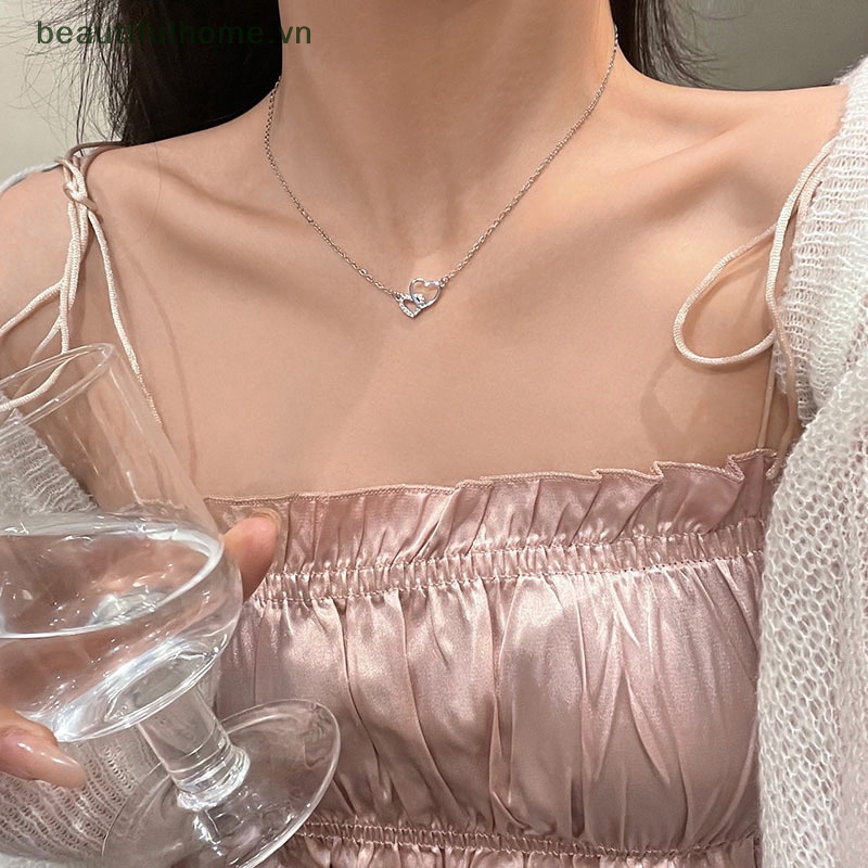 Vòng cổ Mặt Trái Tim Đính Đá Zircon Lấp Lánh Thời Trang Cho Nữ