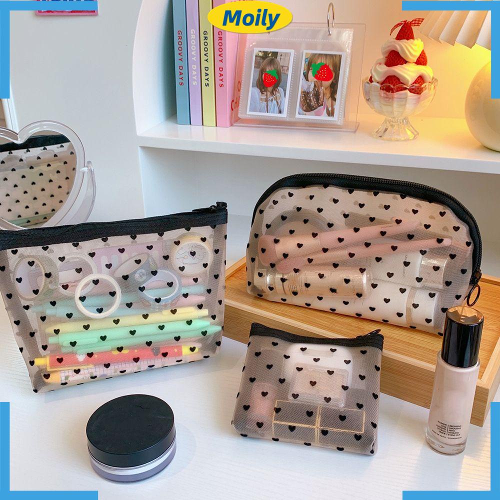 Túi Đựng Mỹ Phẩm Có Khóa Kéo Họa Tiết Trái Tim Dễ Thương