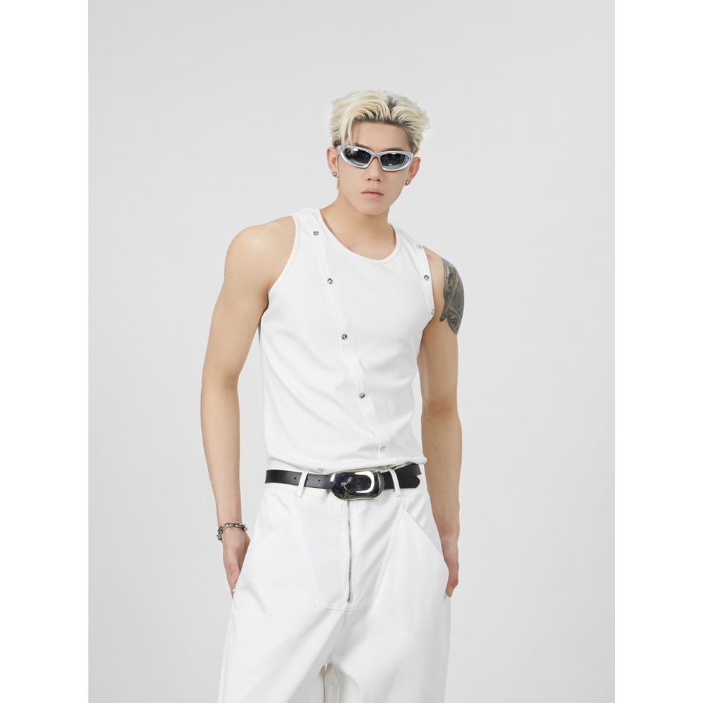 Áo Thun Sát Nách Dáng Ôm Cài Nút Xây Dựng Thời Trang Mùa Hè Cao Cấp Cho Nam