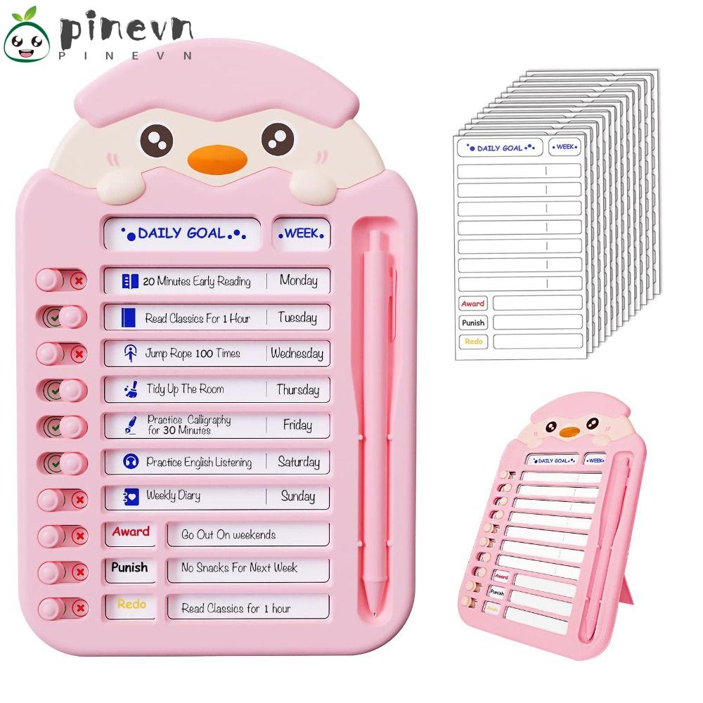 Pinevn Bảng Kế Hoạch Hàng Ngày Bằng Nhựa Họa Tiết Hoạt Hình Có Thể Tái Sử Dụng Cho Học Sinh