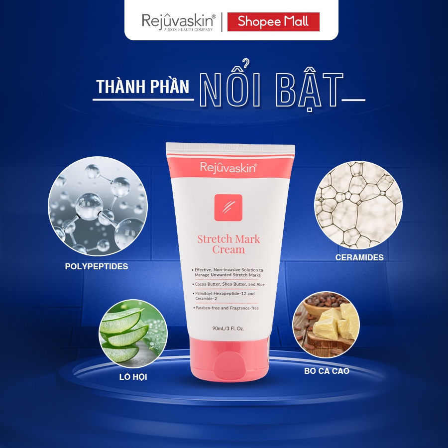 Combo Rejuvaskin gel làm xẹp sẹo Rejuvasil 10ml và kem làm mờ vết rạn da Stretch Mark Cream 90ml - DH Beauty