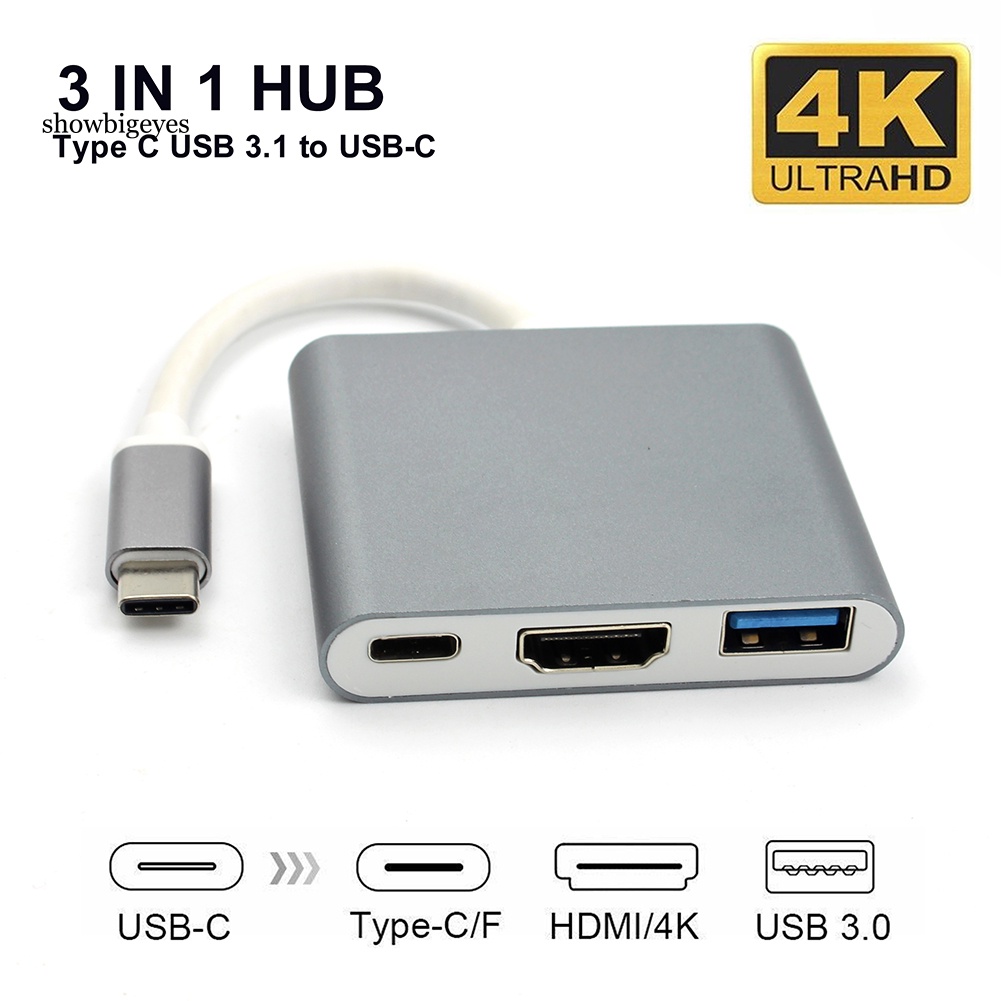 Bộ Chuyển Đổi USB 3.1 Type-C Sang 4K UHD HDMI-Có Thể Chuyển Đổi USB-C 3 Trong 1 Cho Macbook