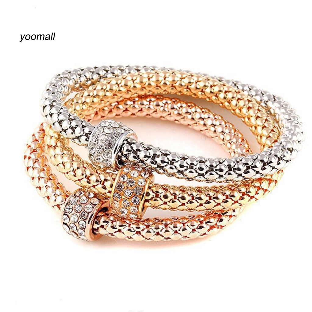 Set 3 Vòng Tay Hợp Kim Đính Đá Thời Trang Cho Nữ